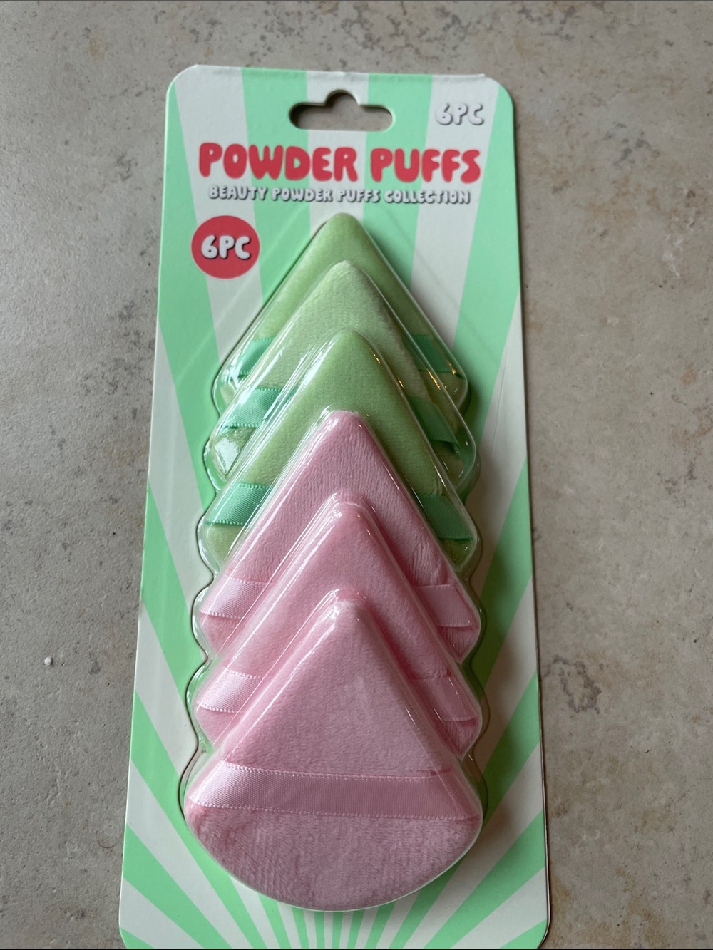 Powder Puffs Set - Pink & Light Green Triangular Makeup Puffs (6pc)